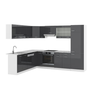 Vicco Cucina angolare completa Antracite lucido/bianco 227 x 287 cm senza piano di lavoro