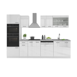 Vicco Cucina componibile Bianco lucido/bianco 300 cm con armadio alto, PL Antracite
