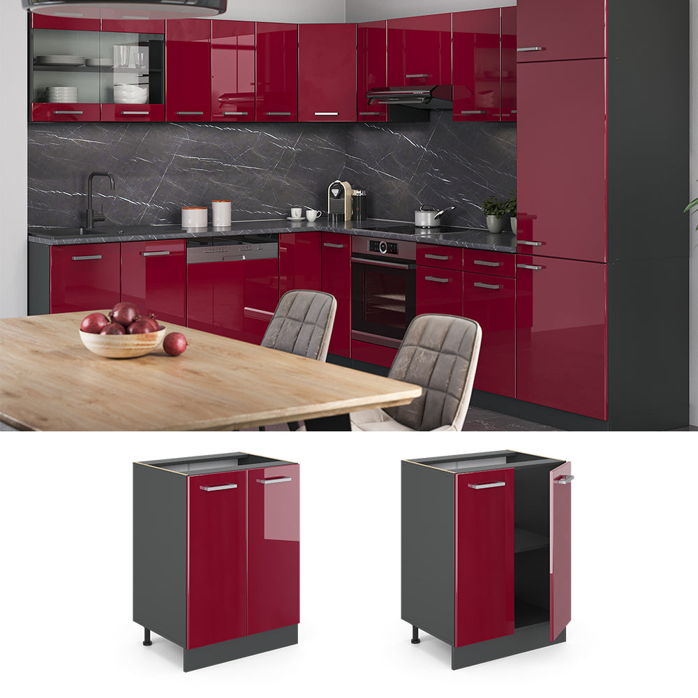 Vicco Mobiletto base cucina Rosso lucido 60 cm , PL Antracite