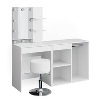 Vicco Tavolo da toeletta Bianco 60 cm con LED, sgabello e armadio