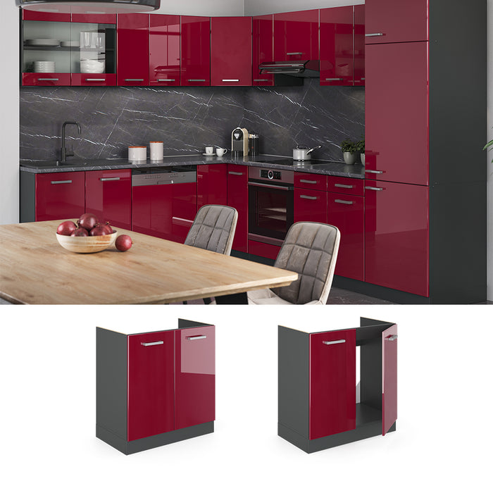 Vicco Mobile lavello cucina Rosso lucido 80 cm PL Marmo