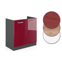 Vicco Mobile lavello cucina Rosso lucido 80 cm senza piano di lavoro