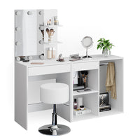 Vicco Tavolo da toeletta Bianco 60 cm con LED, sgabello e armadio