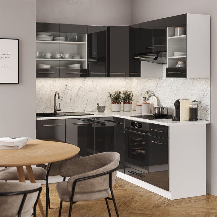 Vicco Cucina angolare completa Antracite lucido/bianco 160 x 190 cm , PL Rovere