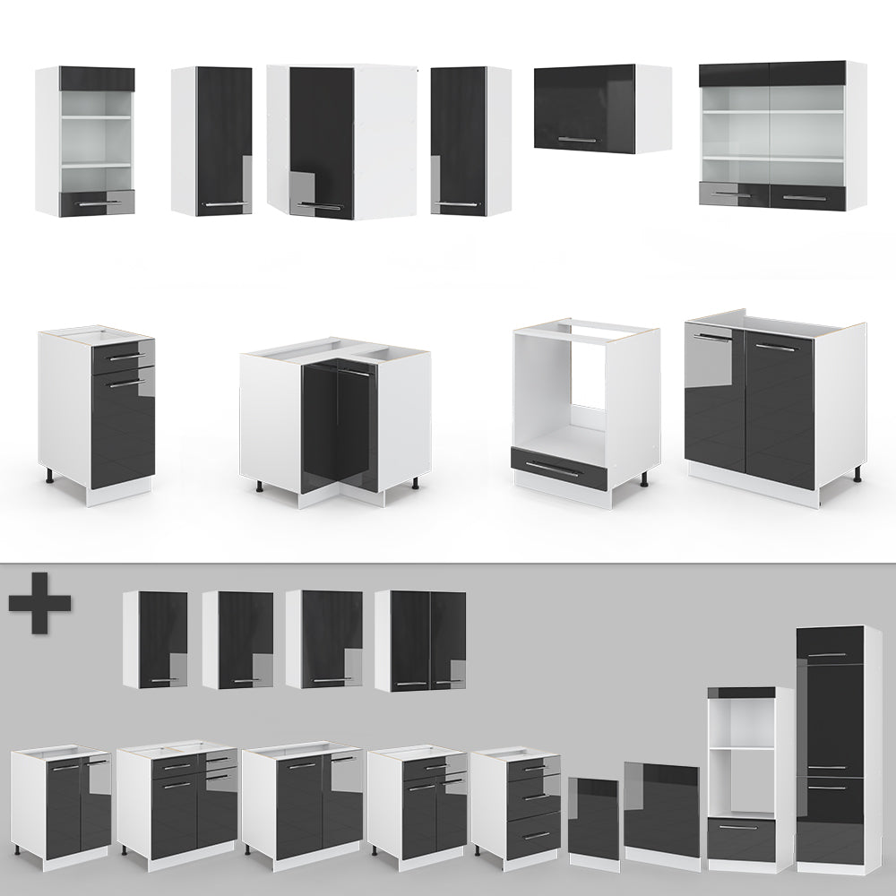 Vicco Cucina angolare completa Antracite lucido/bianco 160 x 190 cm , PL Rovere