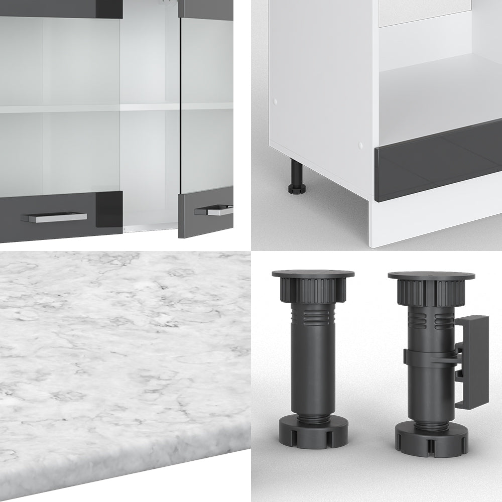 Vicco Cucina angolare completa Antracite lucido/bianco 227 x 287 cm senza piano di lavoro