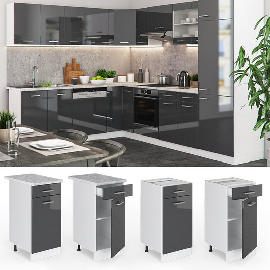 Vicco Mobiletto base per cucina Antracite lucido 40 cm senza piano di lavoro