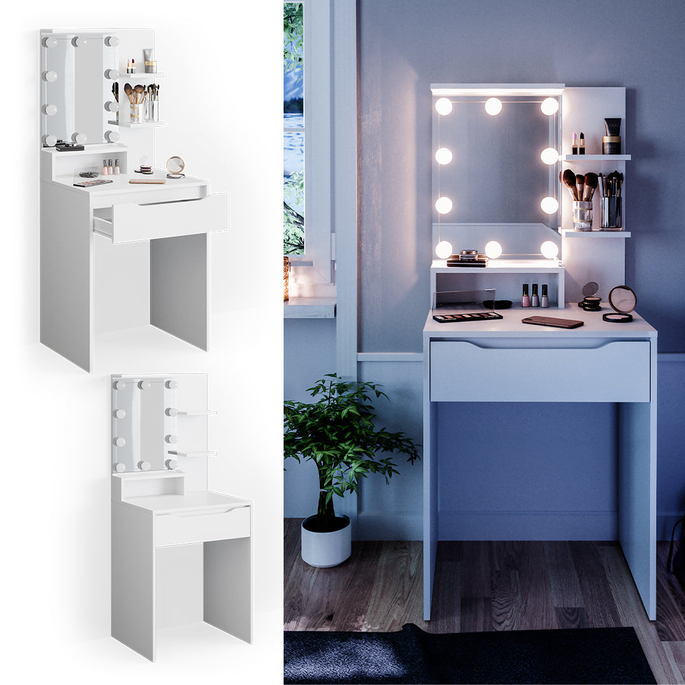 Vicco Tavolo da toeletta Bianco 60 cm con illuminazione a LED