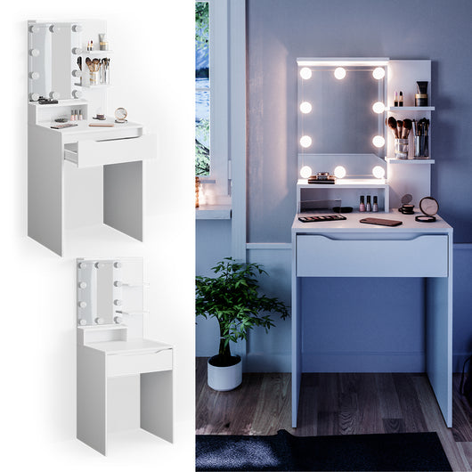 Vicco Tavolo da toeletta Bianco 60 cm con illuminazione a LED