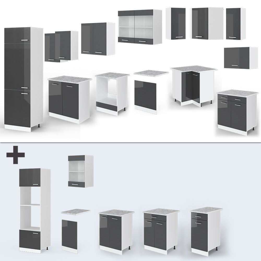 Vicco Cucina angolare completa Antracite lucido/bianco 227 x 287 cm , PL Marmo