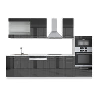 Vicco Cucina componibile Antracite 300 cm con armadio alto, senza piano di lavoro