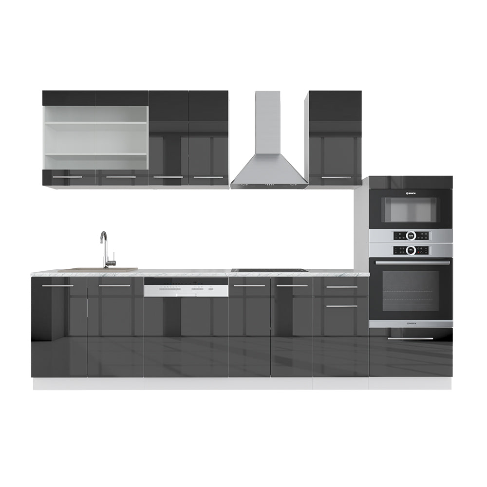 Vicco Cucina componibile Antracite lucido/bianco 300 cm con armadio alto, PL Marmo