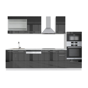 Vicco Cucina componibile Antracite lucido/bianco 300 cm con armadio alto, PL Marmo