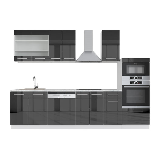Vicco Cucina componibile Antracite lucido/bianco 300 cm con armadio alto, PL Marmo