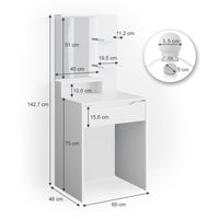 Vicco Tavolo da toeletta Bianco 60 cm con illuminazione a LED