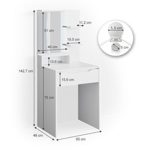 Vicco Tavolo da toeletta Bianco 60 cm con illuminazione a LED
