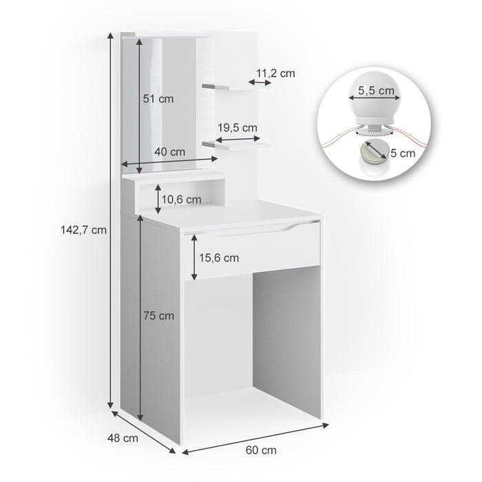 Vicco Tavolo da toeletta Bianco 60 cm con illuminazione a LED
