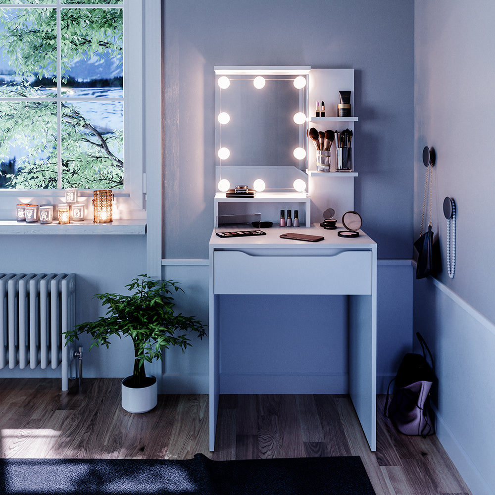 Vicco Tavolo da toeletta Bianco 60 cm con illuminazione a LED