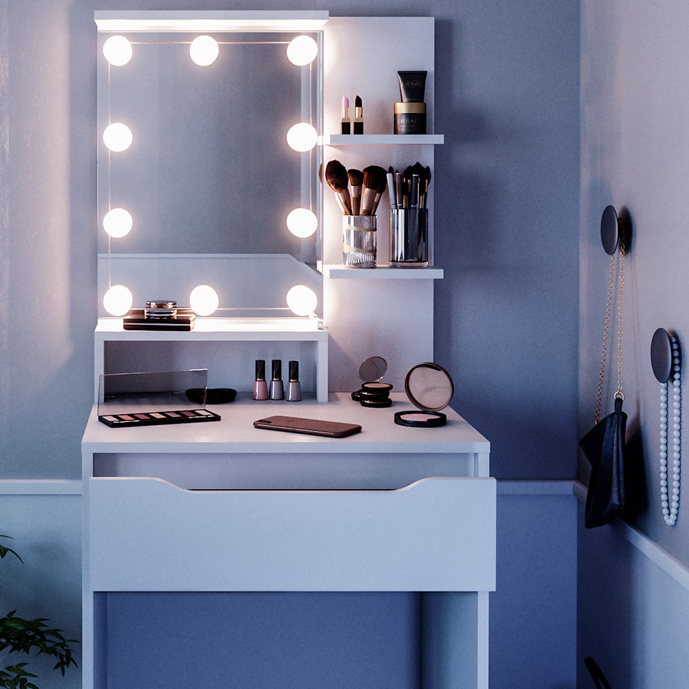 Vicco Tavolo da toeletta Bianco 60 cm con illuminazione a LED