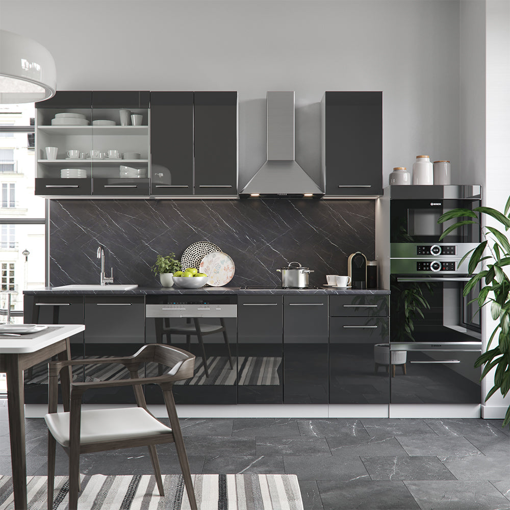 Vicco Cucina componibile Antracite 300 cm con armadio alto, senza piano di lavoro