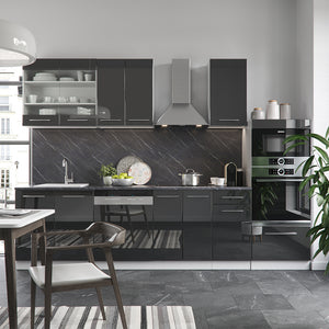 Vicco Cucina componibile Antracite 300 cm con armadio alto, senza piano di lavoro