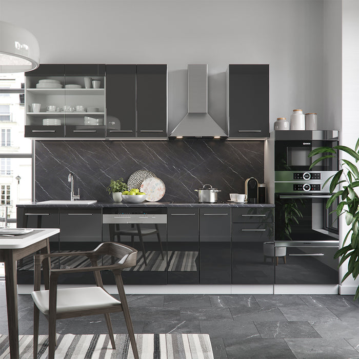 Vicco Cucina componibile Antracite 300 cm con armadio alto, senza piano di lavoro