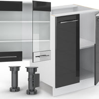 Vicco Cucina componibile Antracite lucido/bianco 300 cm con armadio alto, PL Antracite