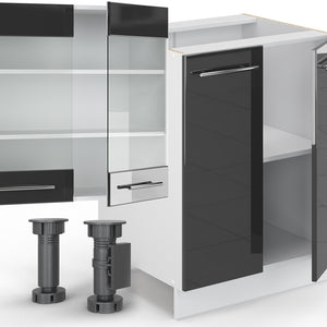 Vicco Cucina componibile Antracite 300 cm con armadio alto, senza piano di lavoro