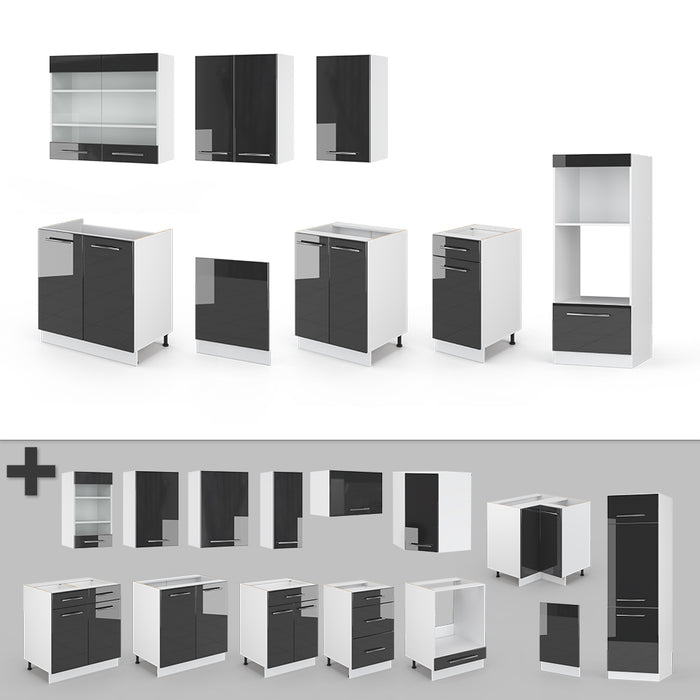 Vicco Cucina componibile Antracite lucido/bianco 300 cm con armadio alto, PL Antracite