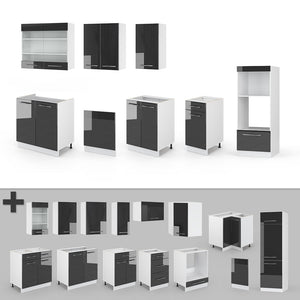 Vicco Cucina componibile Antracite lucido/bianco 300 cm con armadio alto, PL Rovere