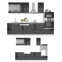 Vicco Cucina componibile Antracite 300 cm con armadio alto, senza piano di lavoro