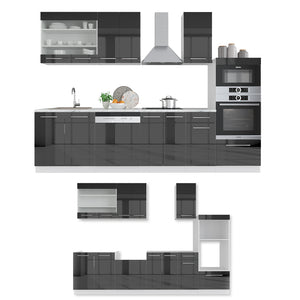 Vicco Cucina componibile Antracite lucido/bianco 300 cm con armadio alto, PL Marmo