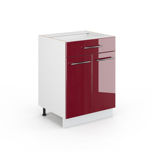 Vicco Cassettiera da bagno Rosso bordeaux lucido 60 x 82 cm con cassetto, senza piano di lavoro