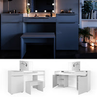 Vicco Tavolo da toeletta Bianco 190 cm con panca