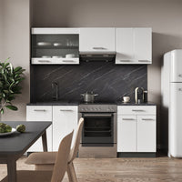 Vicco Cucina componibile Bianco lucido/antracite 200 cm senza piano di lavoro