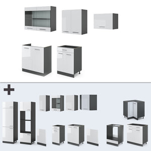 Vicco Cucina componibile Bianco lucido/antracite 200 cm senza piano di lavoro