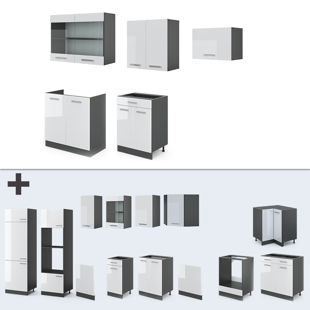 Vicco Cucina componibile Bianco lucido/antracite 200 cm , PL Antracite