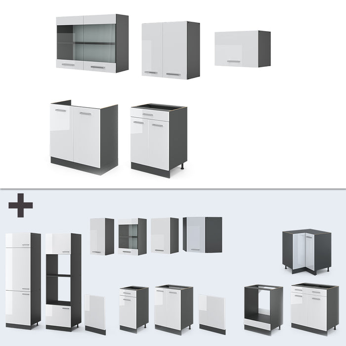 Vicco Cucina componibile Bianco lucido/antracite 200 cm , PL Antracite