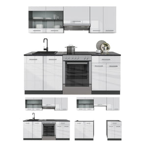Vicco Cucina componibile Bianco lucido/antracite 200 cm senza piano di lavoro