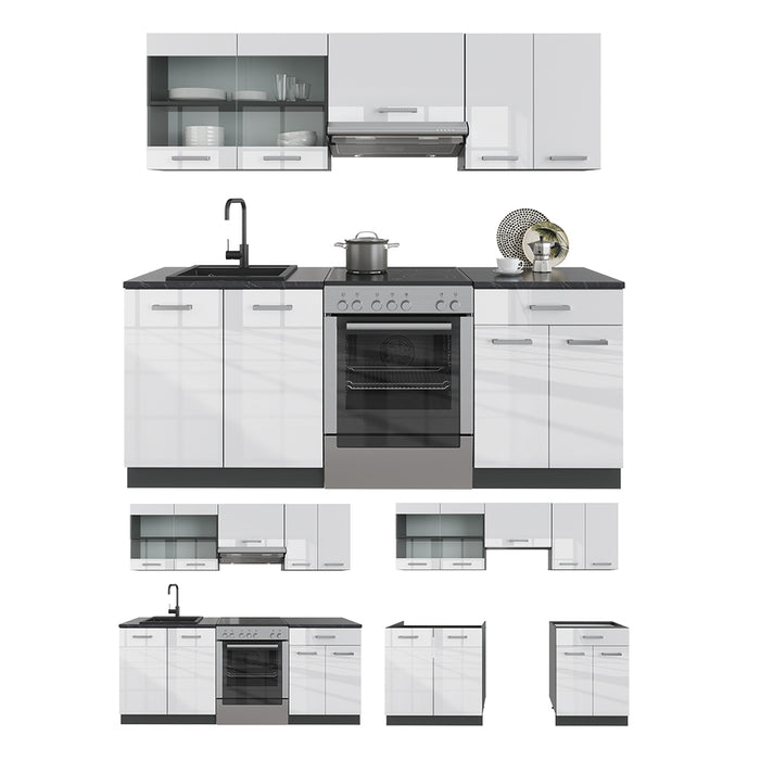 Vicco Cucina componibile Bianco lucido/antracite 200 cm senza piano di lavoro