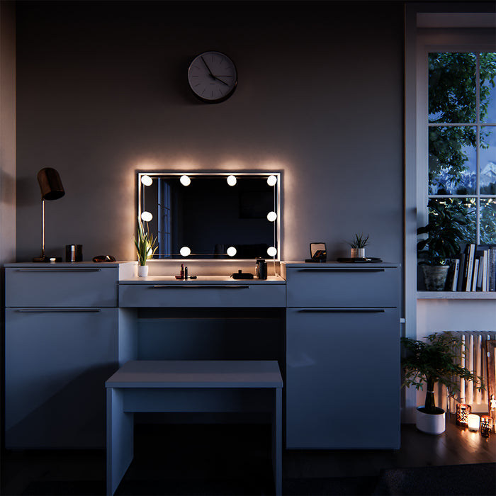 Vicco Tavolo da toeletta Bianco 190 cm con illuminazione a LED e panca