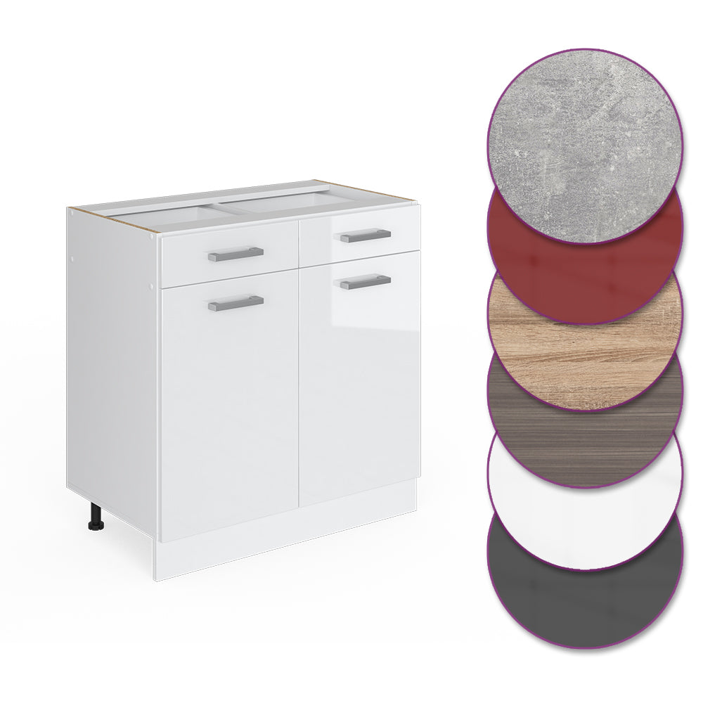 Vicco Base universale Bianco lucido 80 cm con cassetti e ante, senza piano di lavoro