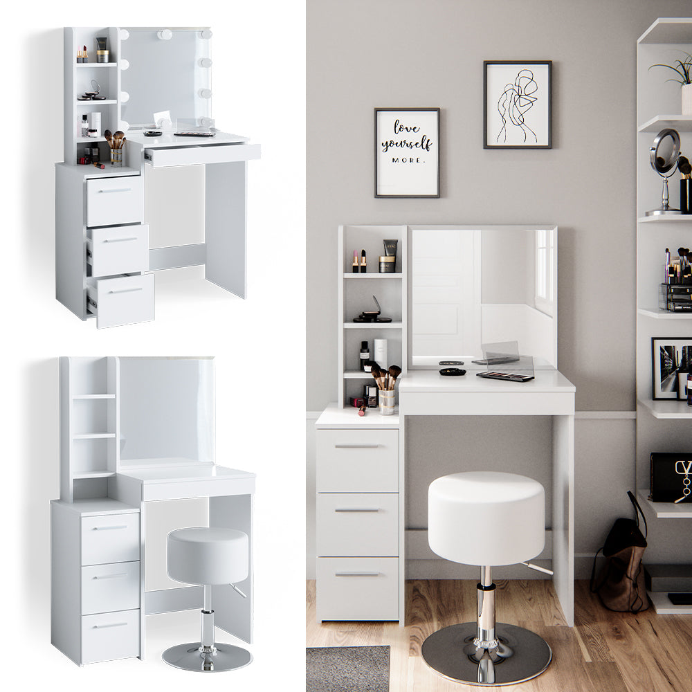 Vicco Tavolo da toeletta Bianco 40 cm con sgabello