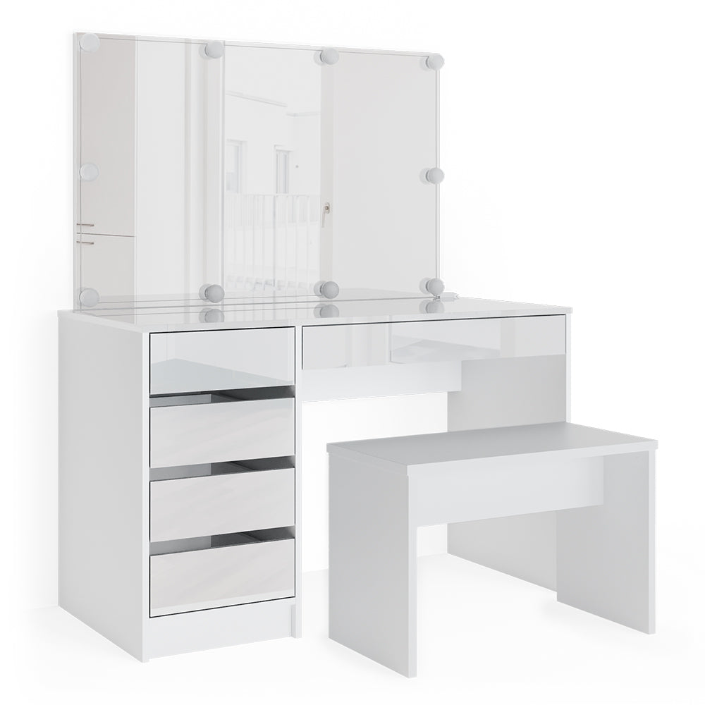 Vicco Tavolo da toeletta Bianco 55 cm con illuminazione a LED e panca