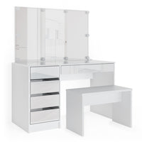 Vicco Tavolo da toeletta Bianco 55 cm con illuminazione a LED e panca