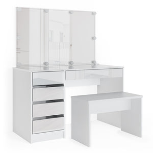 Vicco Tavolo da toeletta Bianco 55 cm con illuminazione a LED e panca