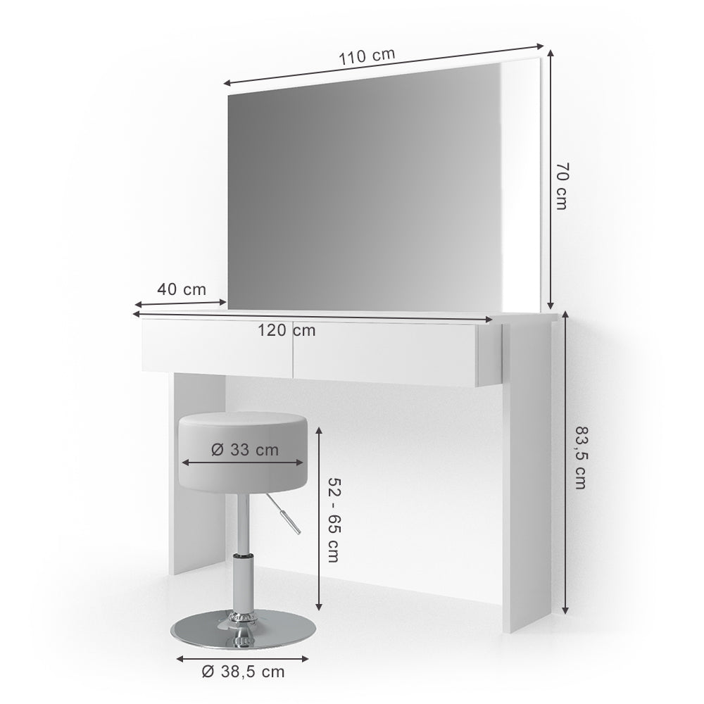 Vicco Tavolo da toeletta Bianco 120 cm con sgabello