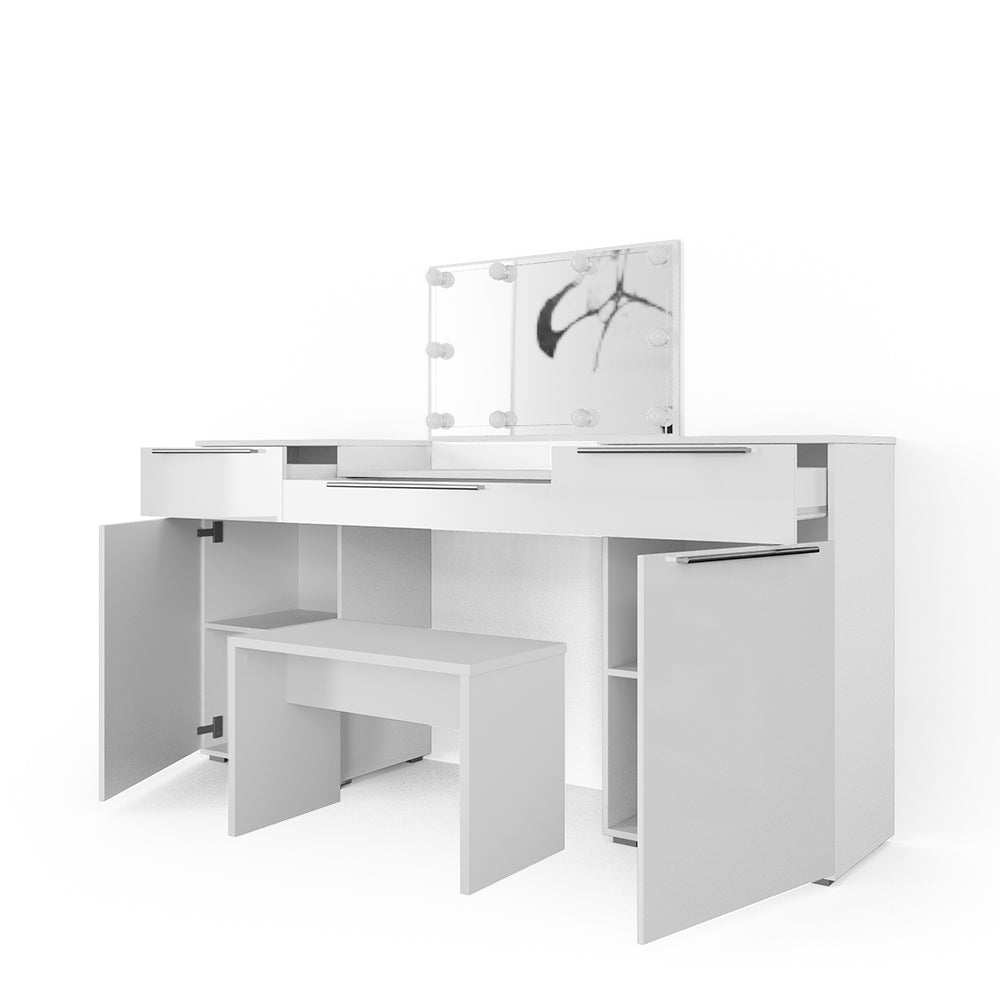 Vicco Tavolo da toeletta Bianco 190 cm con illuminazione a LED e panca