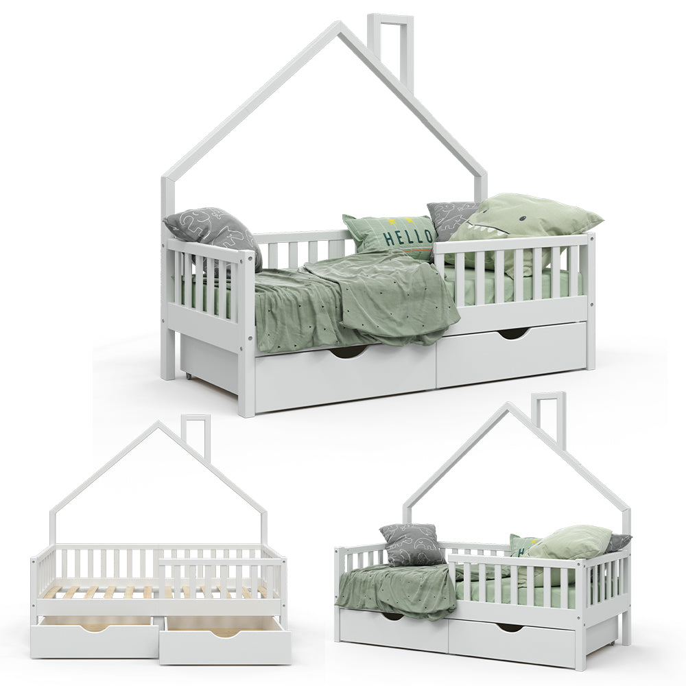 Vitalispa Letto montessori bambini Bianco 80x160 cm con 2 cassetti