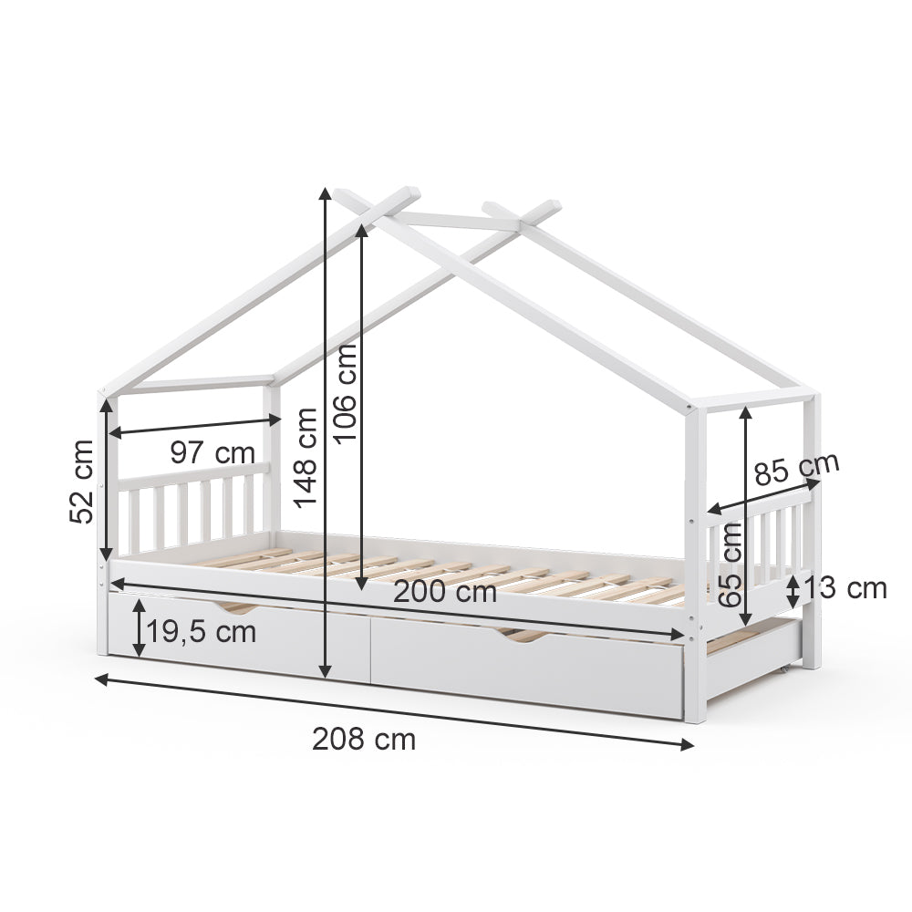 Vitalispa Letto montessori bambini Bianco 90x200 cm con letto per ospiti e 2 materassi
